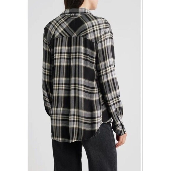 Rails Womens Hunter Plaid Button Down Shirt Black Ivory Flannel Rayon NWT SMALL - Picture 2 of 8